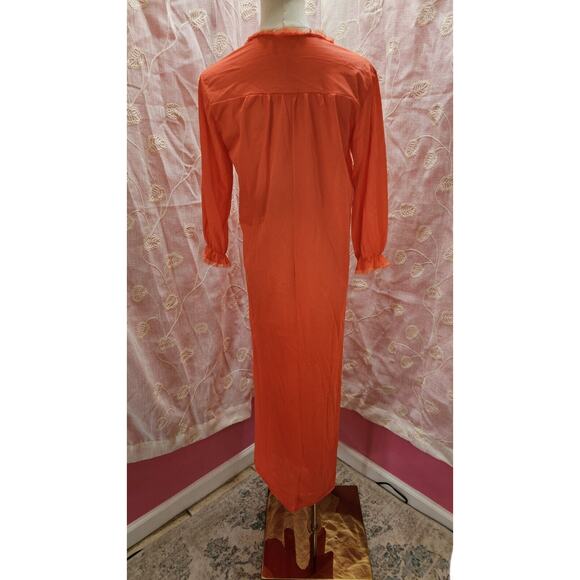 Vintage MOVIE STAR Neon Orange Nightgown Long Gown‎ Silky Nylon Lace Sheer Small - Picture 2 of 6